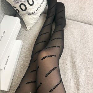 Balenciaga Velvet Logo Black Tights